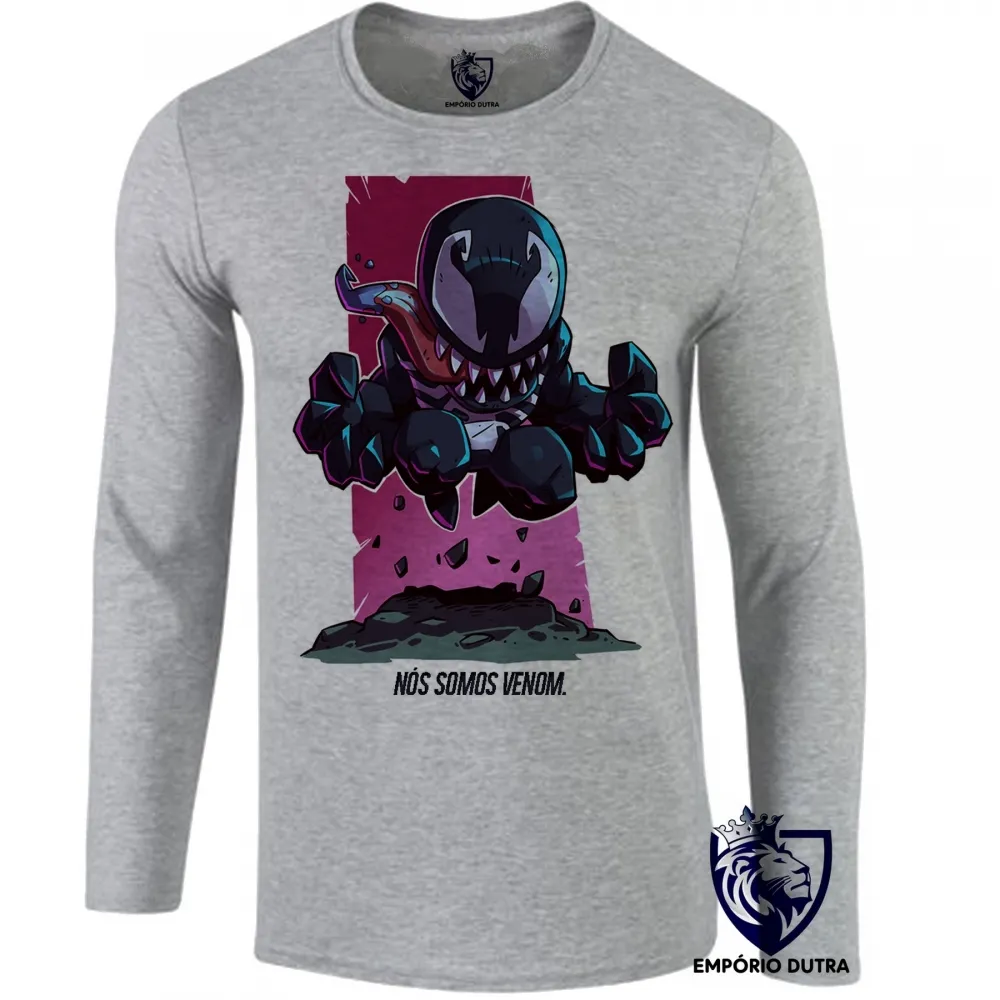Camiseta manga longa Infantil ou Adulto homem aranha negro venom marvel vilão Imagem
