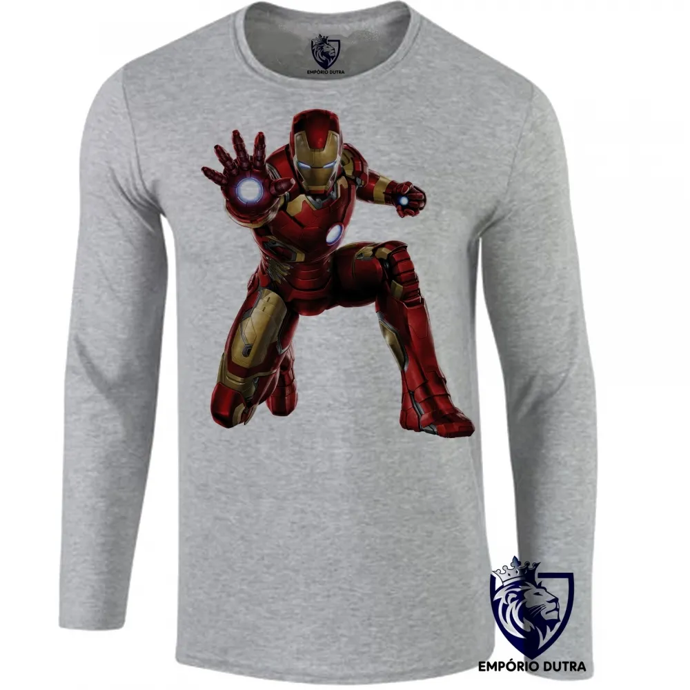 Camiseta manga longa Infantil ou Adulto homem de ferro iron man marvel Imagem