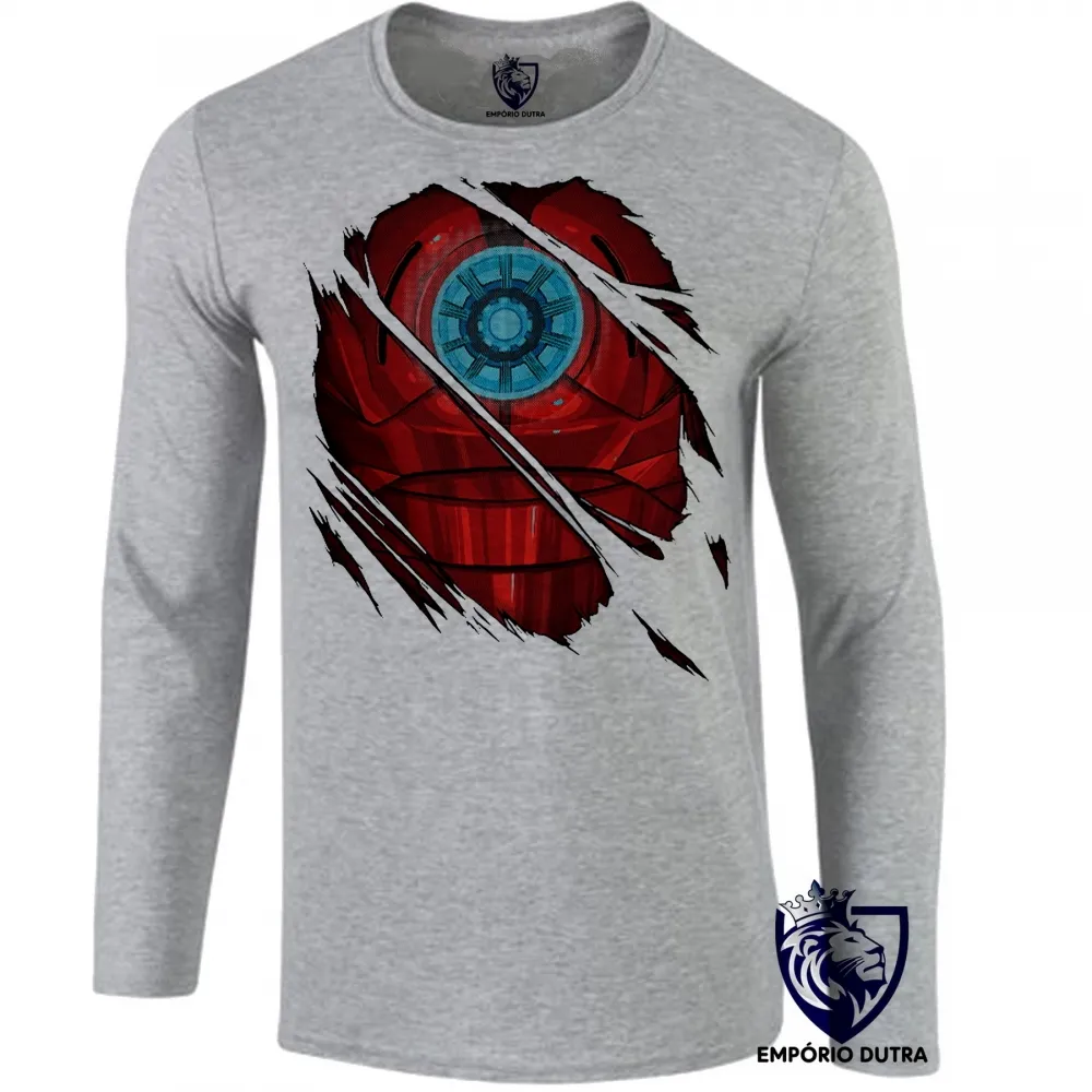 Camiseta manga longa Infantil ou Adulto Homem ferro reator armadura marvel