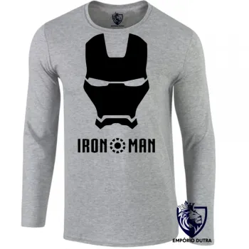 Camiseta manga longa Infantil ou Adulto Ironman máscara homem ferro black