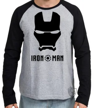 Camiseta manga longa Infantil ou Adulto Ironman máscara homem ferro black - Foto 2
