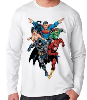Camiseta manga longa Infantil ou Adulto liga da justiça superman maravilha - Foto 2