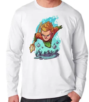 Camiseta manga longa Infantil ou Adulto AQUAMEN liga justiça super herói - Foto 2