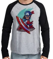 Camiseta manga longa Infantil ou Adulto capitão america geek avengers - Foto 2