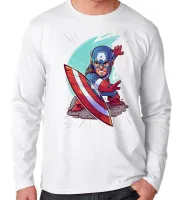 Camiseta manga longa Infantil ou Adulto capitão america geek avengers - Foto 3