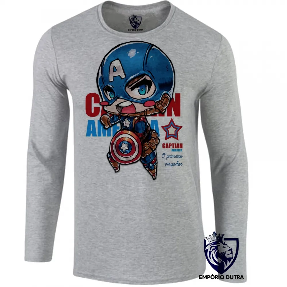 Camiseta manga longa Infantil ou Adulto Capitão América vingadores Imagem