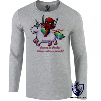 Camiseta manga longa Infantil ou Adulto Dead Pool e unicórnio Ponky