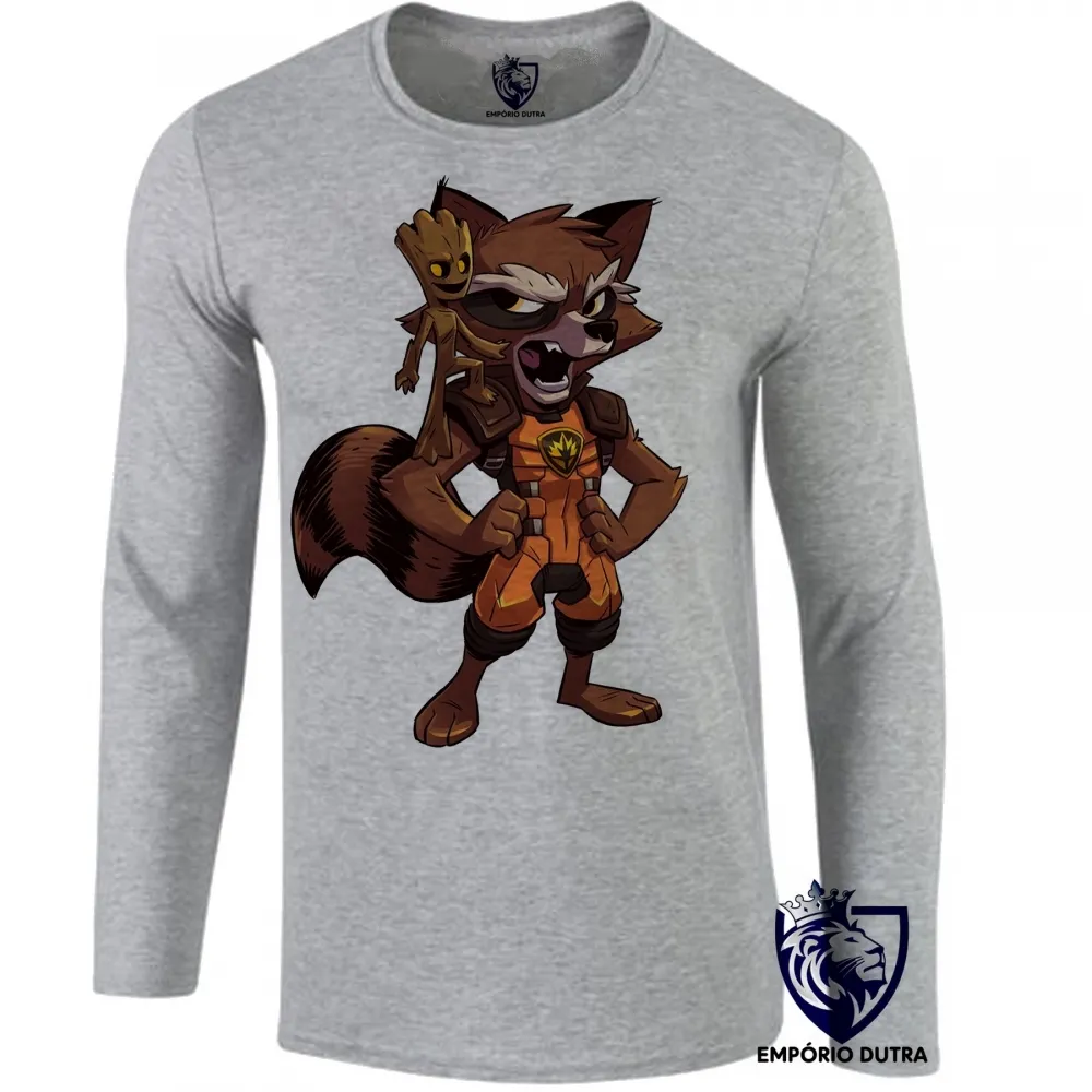 Camiseta manga longa Infantil ou Adulto GROOT ROCKET guardiões galaxia Imagem