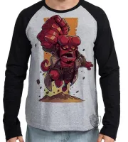 Camiseta manga longa Infantil ou Adulto HELLBOY super herói vermelho - Foto 2