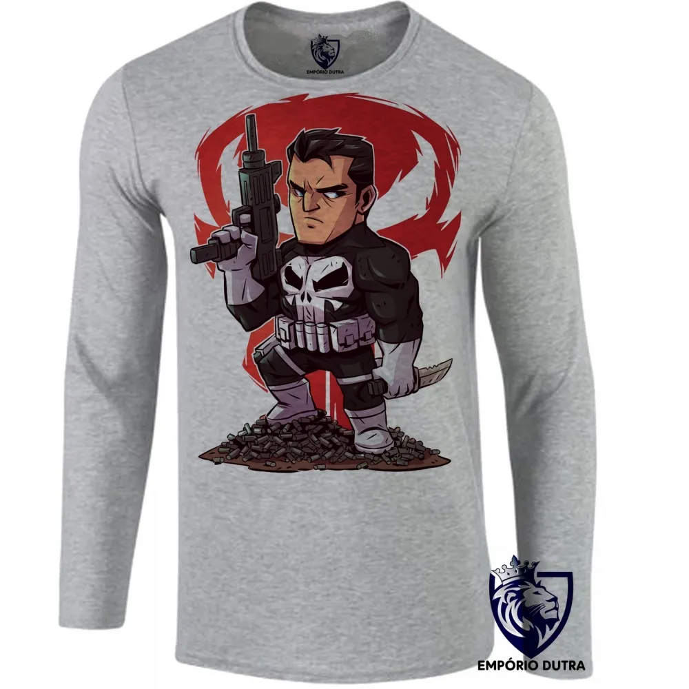 Camiseta manga longa Infantil ou Adulto JUSTICEIRO marvel punisher Imagem