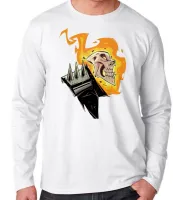 Camiseta manga longa Infantil ou Adulto MOTOQUEIRO FANTASMA fogo - Foto 3