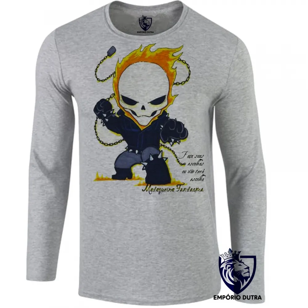 Camiseta manga longa Infantil ou Adulto Motoqueiro Fantasma moto harley Imagem