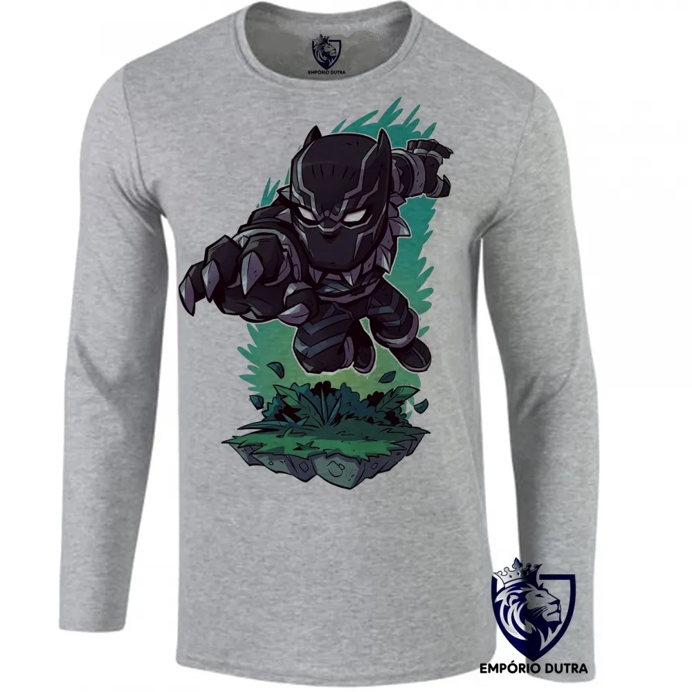 Camiseta manga longa Infantil ou Adulto PANTERA negra black panther Imagem