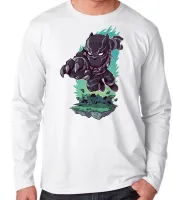 Camiseta manga longa Infantil ou Adulto PANTERA negra black panther - Foto 3
