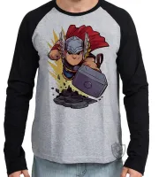 Camiseta manga longa Infantil ou Adulto THOR marvel martelo super heroi - Foto 2