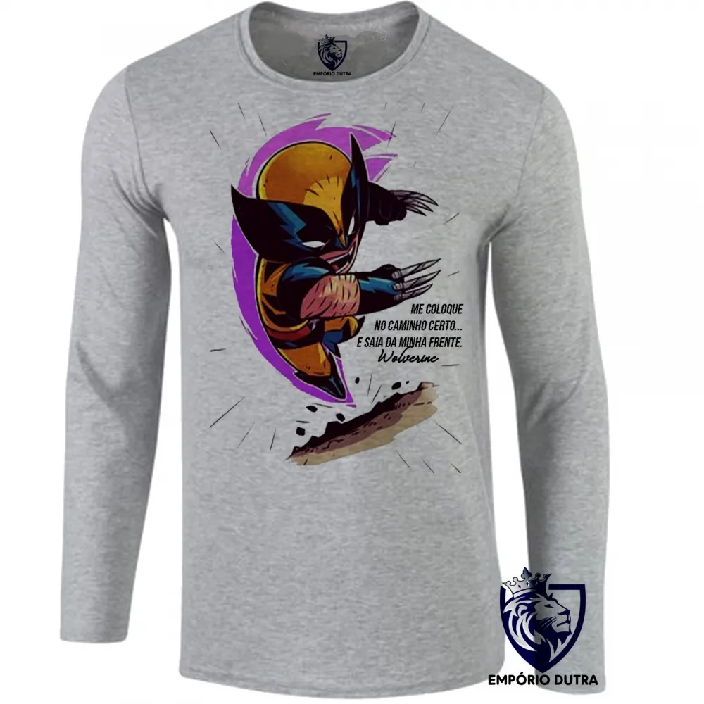 Camiseta manga longa Infantil ou Adulto Wolverine logan marvel x men herói Imagem