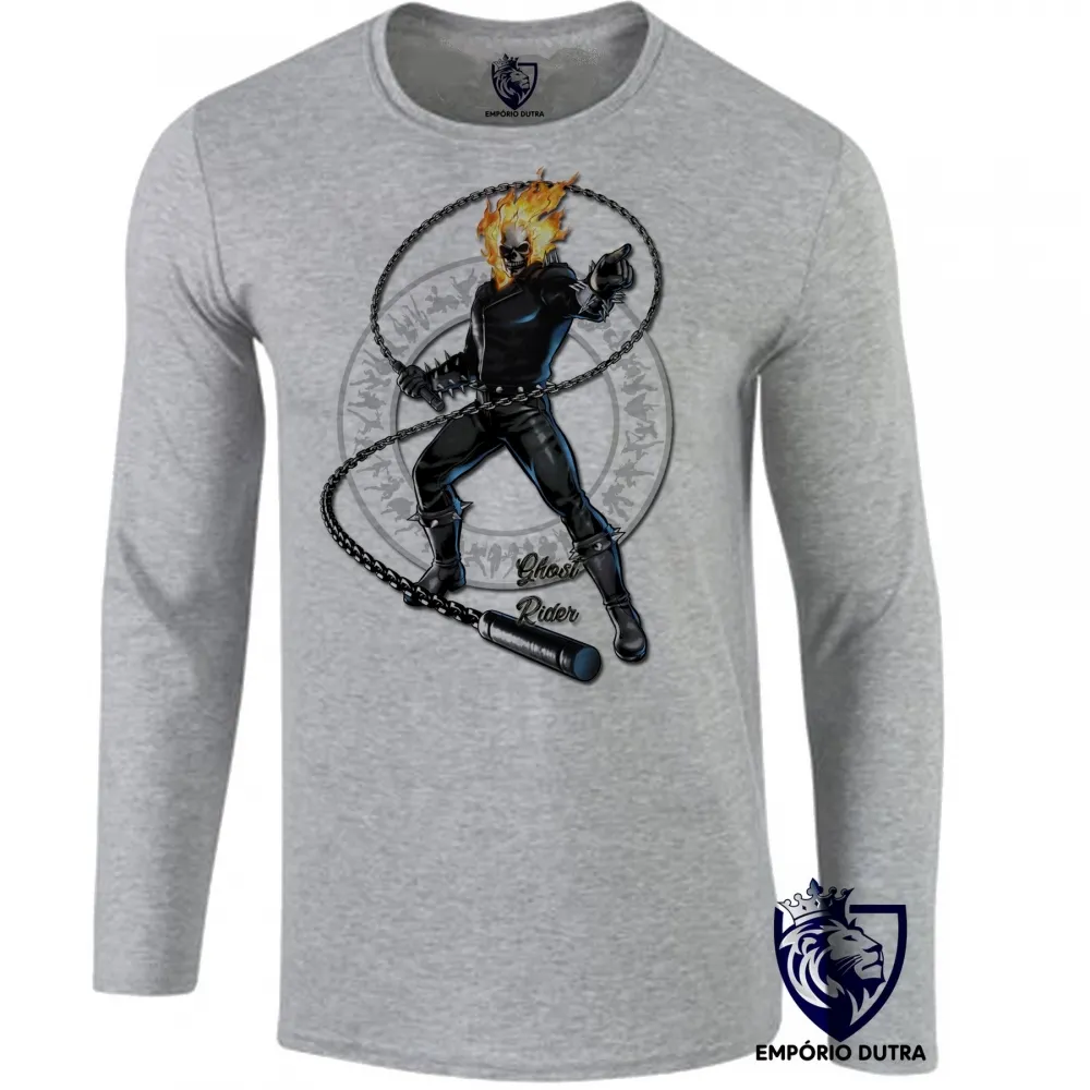 Camiseta manga longa Infantil ou Adulto Motoqueiro Fantasma corrente ghost rider Imagem
