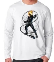 Camiseta manga longa Infantil ou Adulto Motoqueiro Fantasma corrente ghost rider - Foto 3