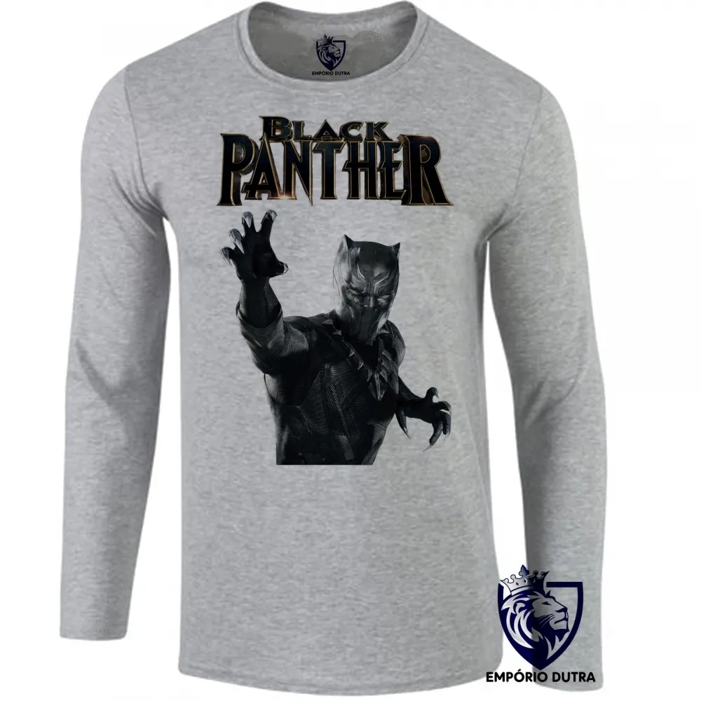 Camiseta manga longa Infantil ou Adulto pantera negra black panther avengers