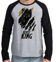 Camiseta manga longa Infantil ou Adulto Pantera Negra black panther beast king - Foto 2