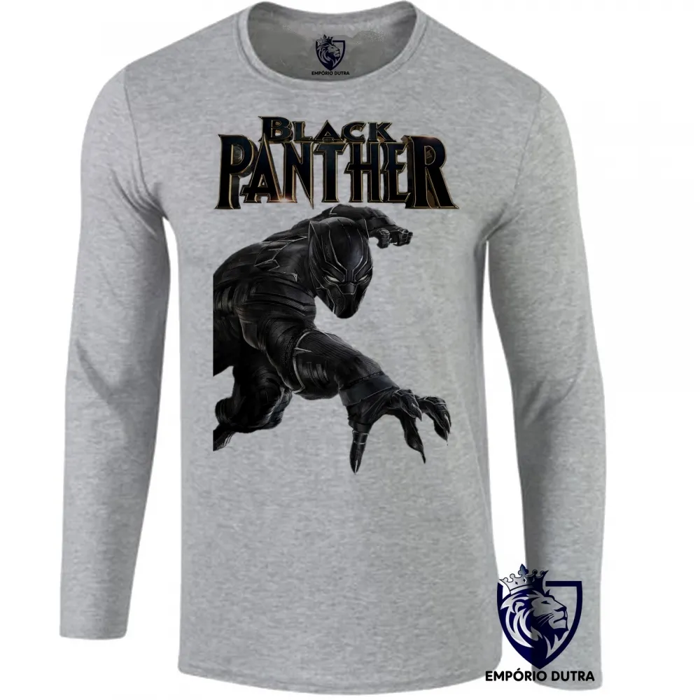 Camiseta manga longa Infantil ou Adulto pantera negra black panther vingadores Imagem