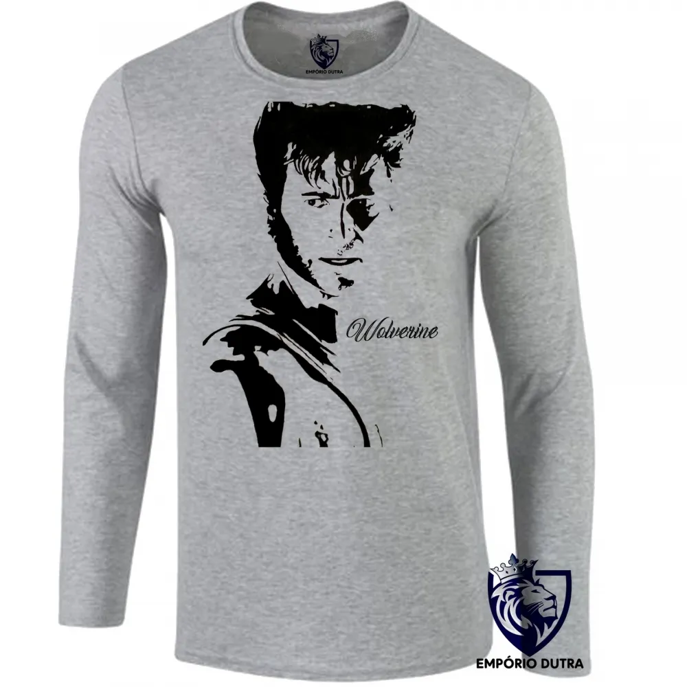 Camiseta manga longa Infantil ou Adulto Perfil Logan Wolverine x men marvel Imagem