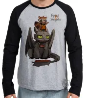 Camiseta manga longa Infantil ou Adulto Rocket guardiões galaxia Banguela dragão - Foto 2