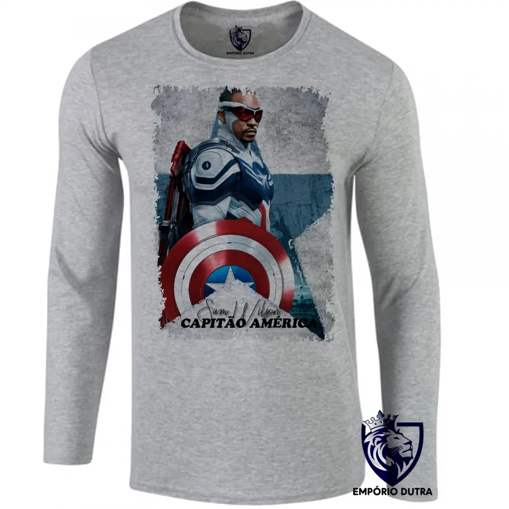 Camiseta manga longa Infantil ou Adulto Sam Wilson CApitão América Falcão e o Soldado Invernal