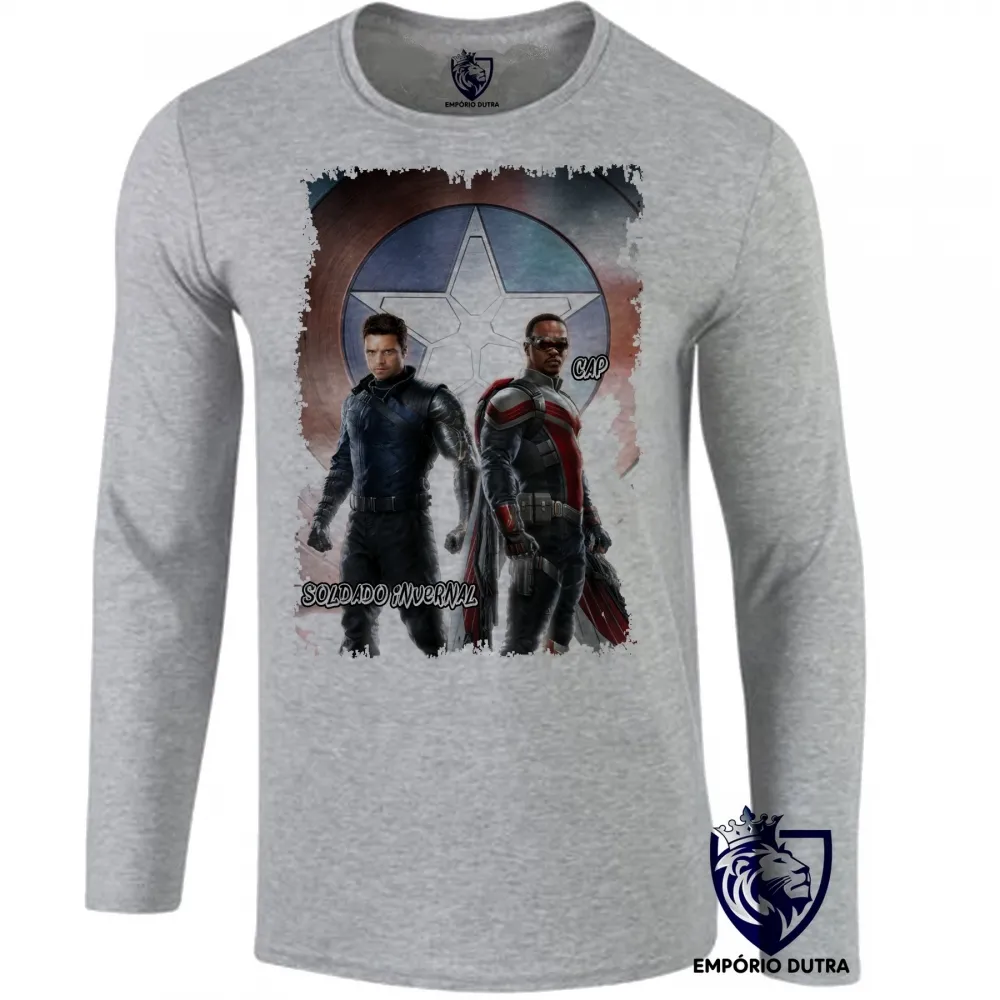 Camiseta manga longa Infantil ou Adulto Soldado Invernal Capitão Falcão