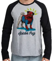 Camiseta manga longa Infantil ou Adulto Spider Pug homem aranha cachorro - Foto 2