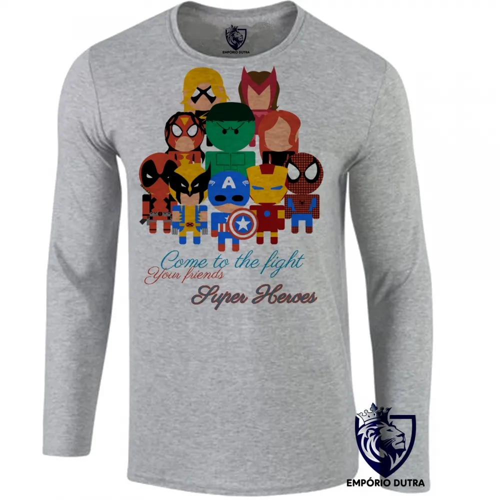Camiseta manga longa Infantil ou Adulto Super Heroes marvel geek vingadores avengers