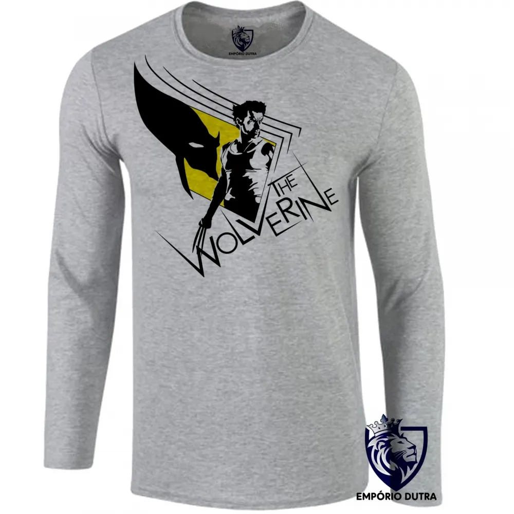 Camiseta manga longa Infantil ou Adulto The Wolverine logan marvel x men herói Imagem