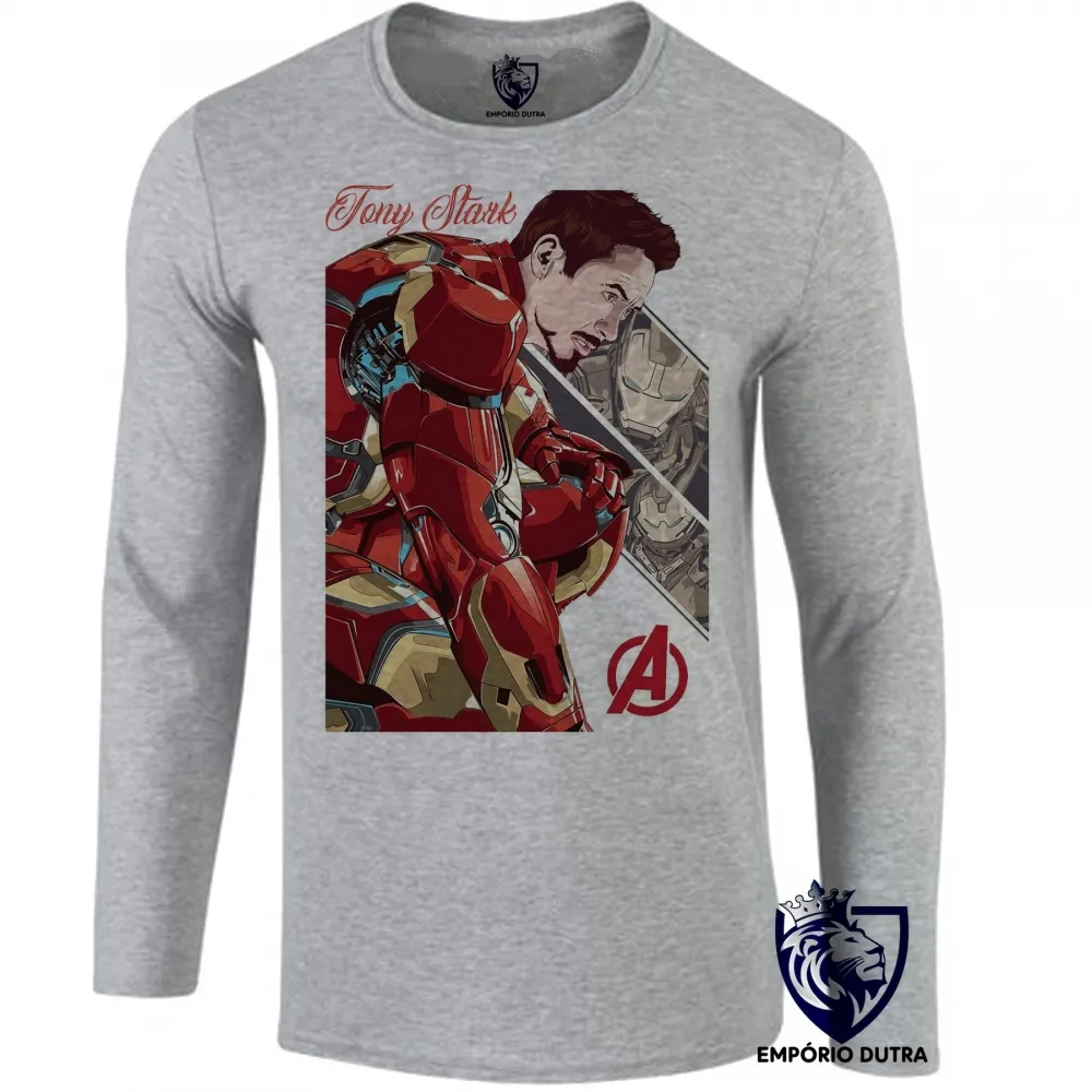 Camiseta manga longa Infantil ou Adulto Tony Stark iron man homem ferro Imagem