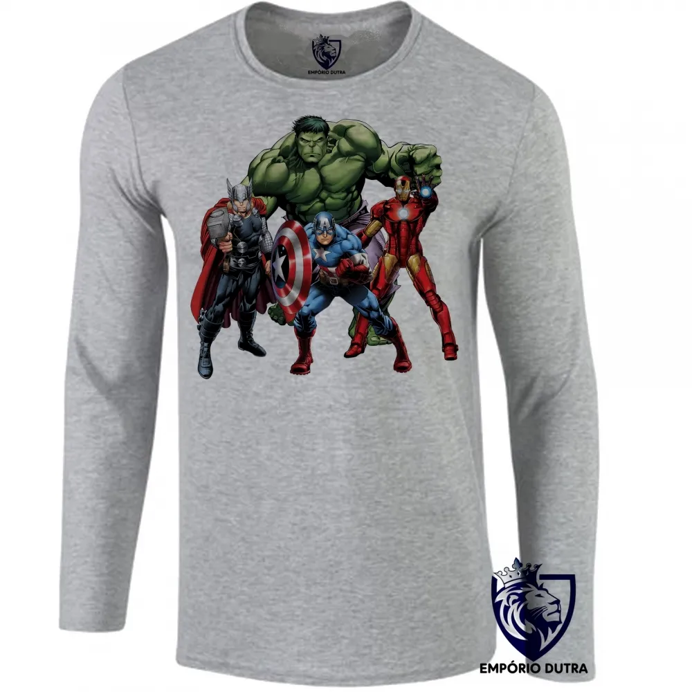 Camiseta manga longa Infantil ou Adulto vingadores hulk thor capitão homen ferro Imagem