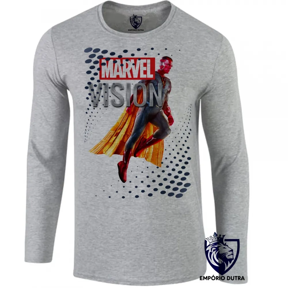 Camiseta manga longa Infantil ou Adulto Vision Marvel perfil visão vingadores