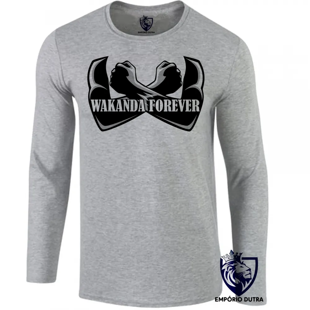 Camiseta manga longa Infantil ou Adulto WAKANDA BRAÇOS pantera negra black panther