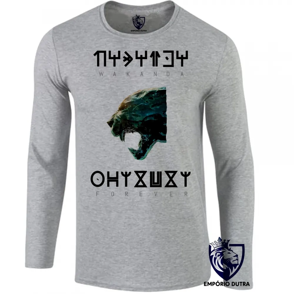 Camiseta manga longa Infantil ou Adulto wakanda forever pantera negra black panther Imagem