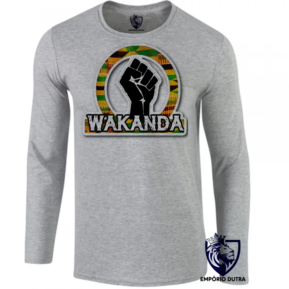 Camiseta manga longa Infantil ou Adulto WAKANDA MAO pantera negra black panther