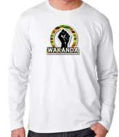 Camiseta manga longa Infantil ou Adulto WAKANDA MAO pantera negra black panther - Foto 3