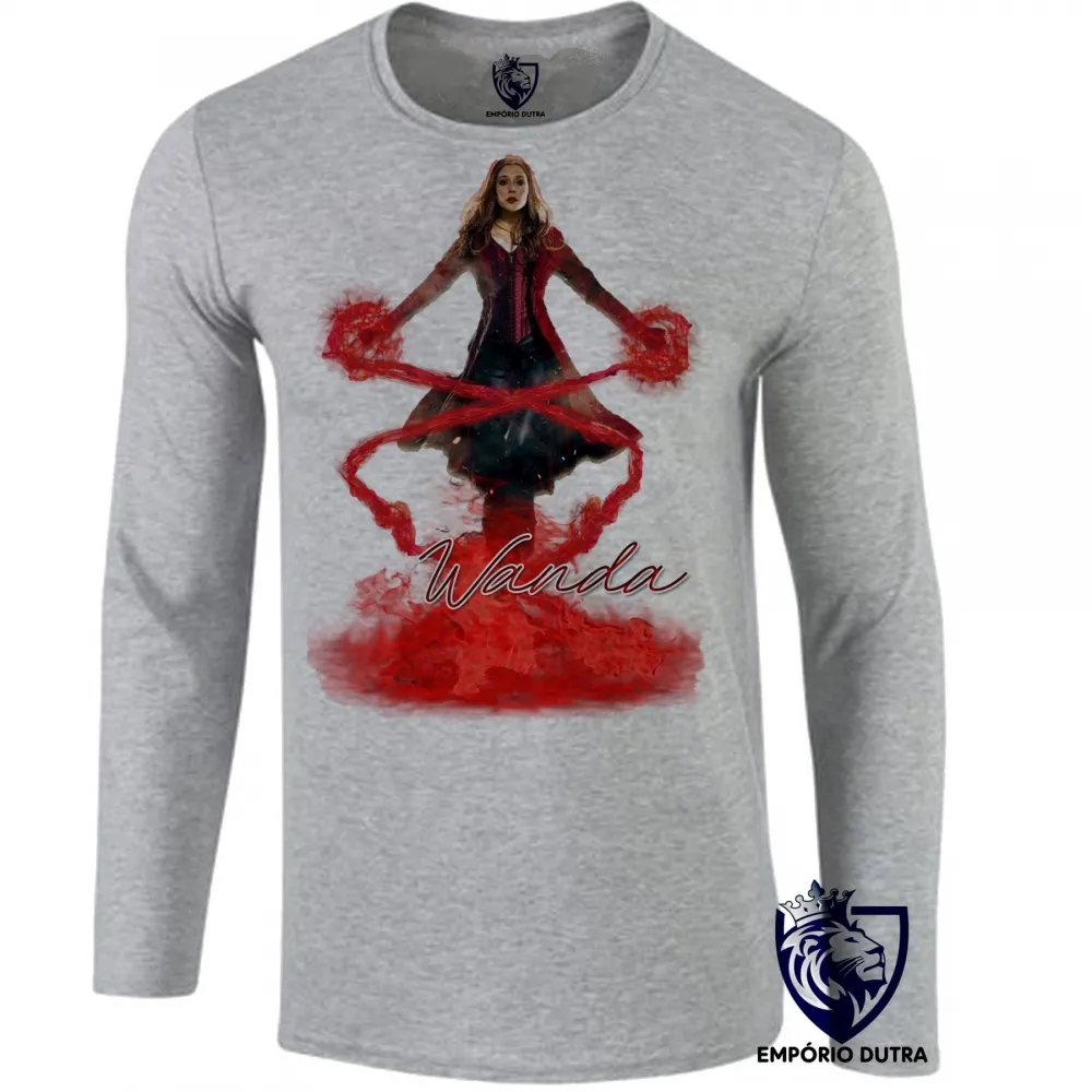 Camiseta manga longa Infantil ou Adulto Wanda Maximoff Feiticeira Escarlate