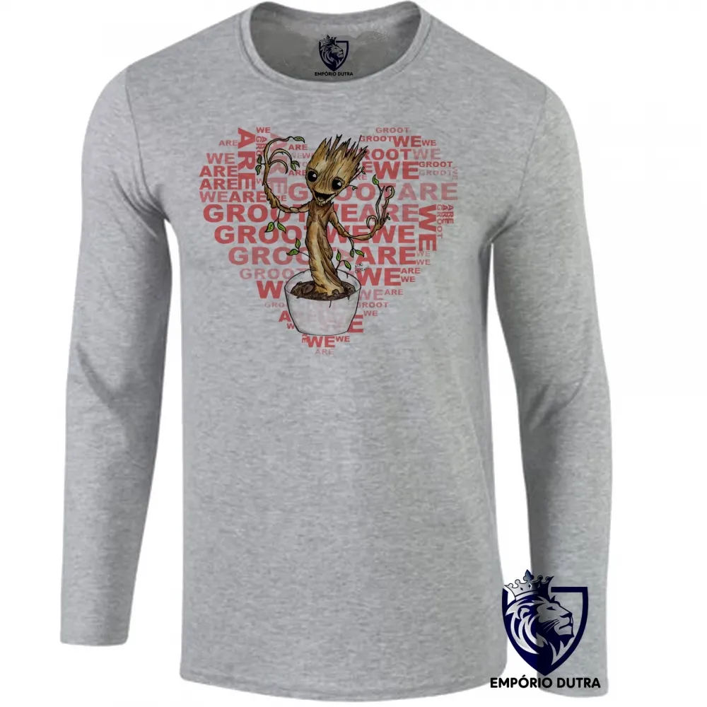 Camiseta manga longa Infantil ou Adulto We are Groot marvel coração guardioões Imagem