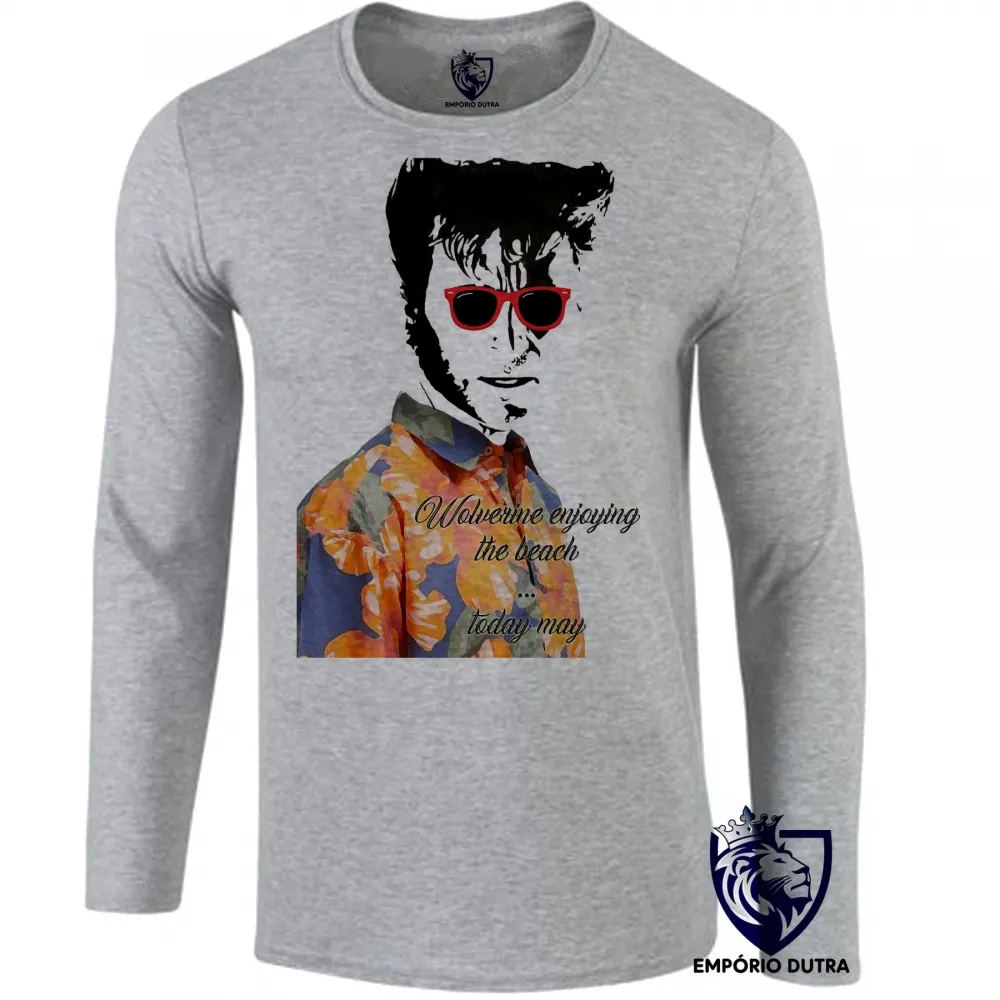 Camiseta manga longa Infantil ou Adulto Wolverine Hawaii logan x men marvel