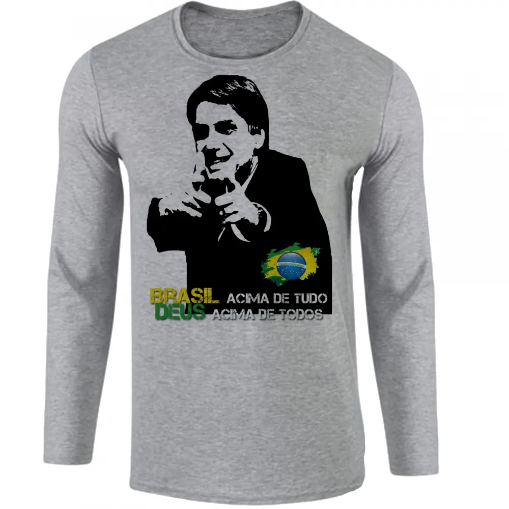 Camiseta manga longa Infantil ou Adulto Bolsonaro Brasil Deus acima todos