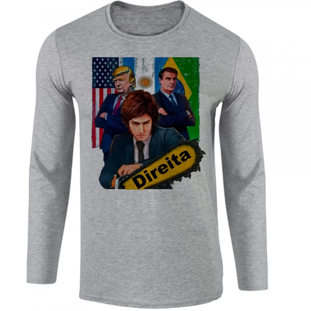 Camiseta manga longa Infantil ou Adulto Bolsonaro Milei Donald Trumph