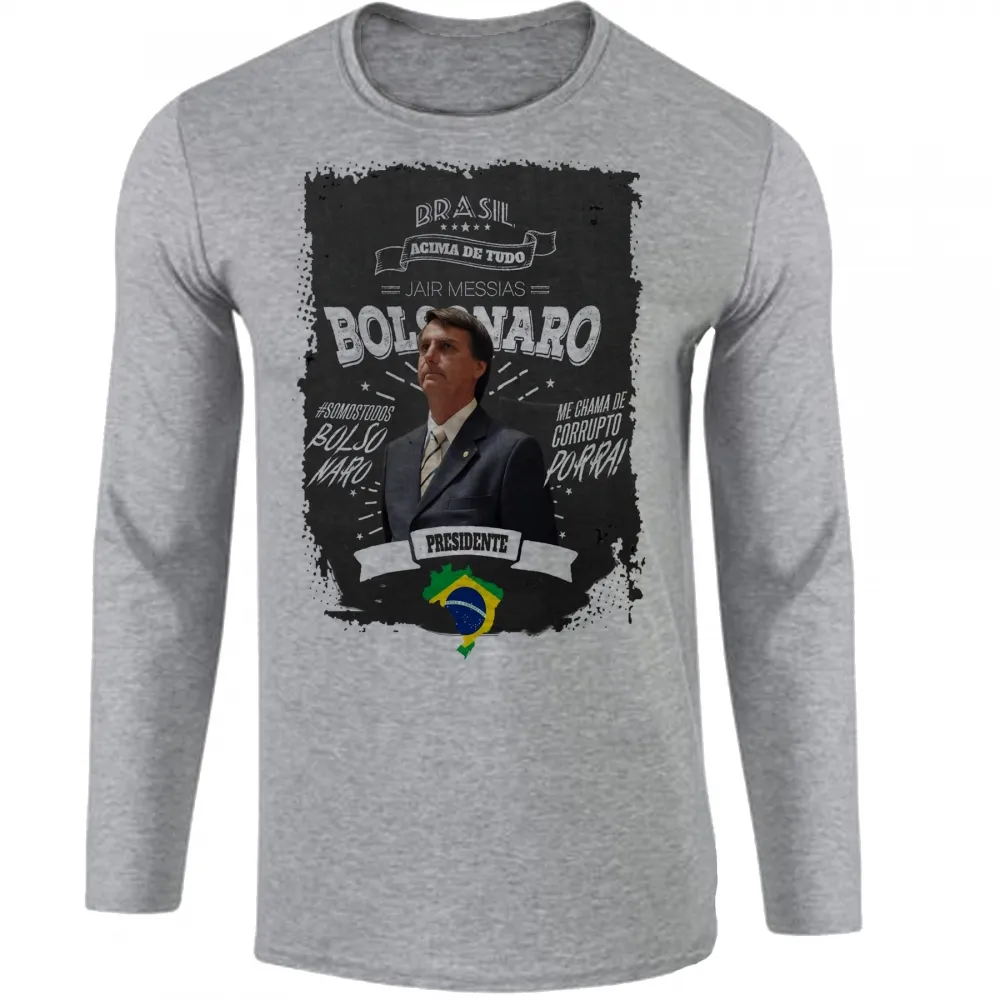 Camiseta manga longa Infantil ou Adulto Bolsonaro mito presidente DEUS acima todos