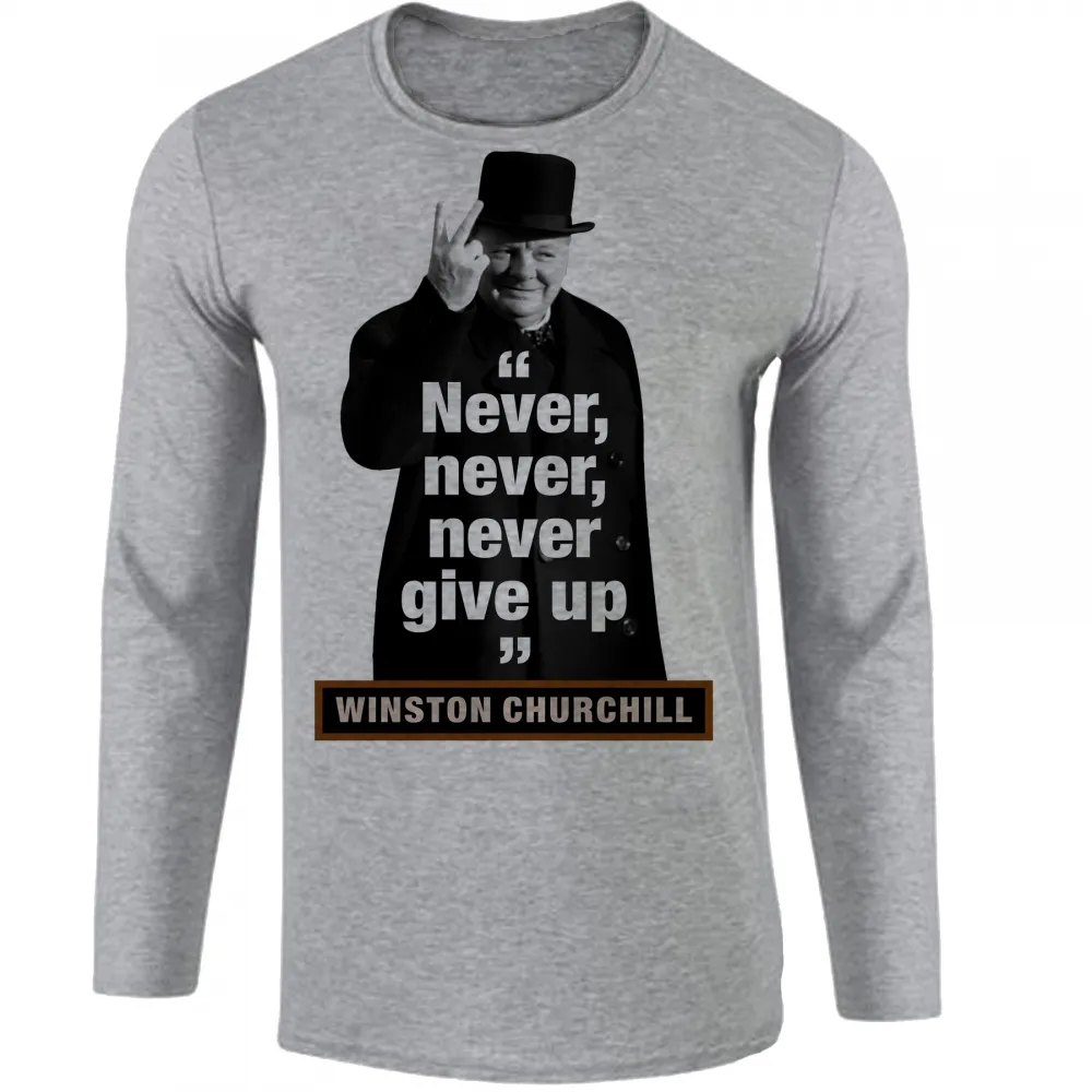 Camiseta manga longa Infantil ou Adulto Winston Churchill se render jamais direita nerver give up Imagem