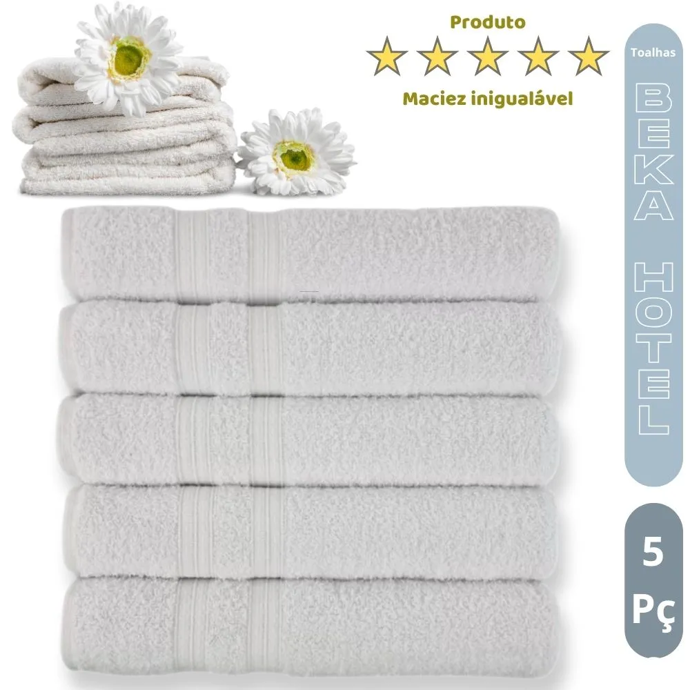 Kit 5 Toalhas de banho para Hoteis Super Grossa Felpuda e Macias 100% Algodão Beka Luxo Branco