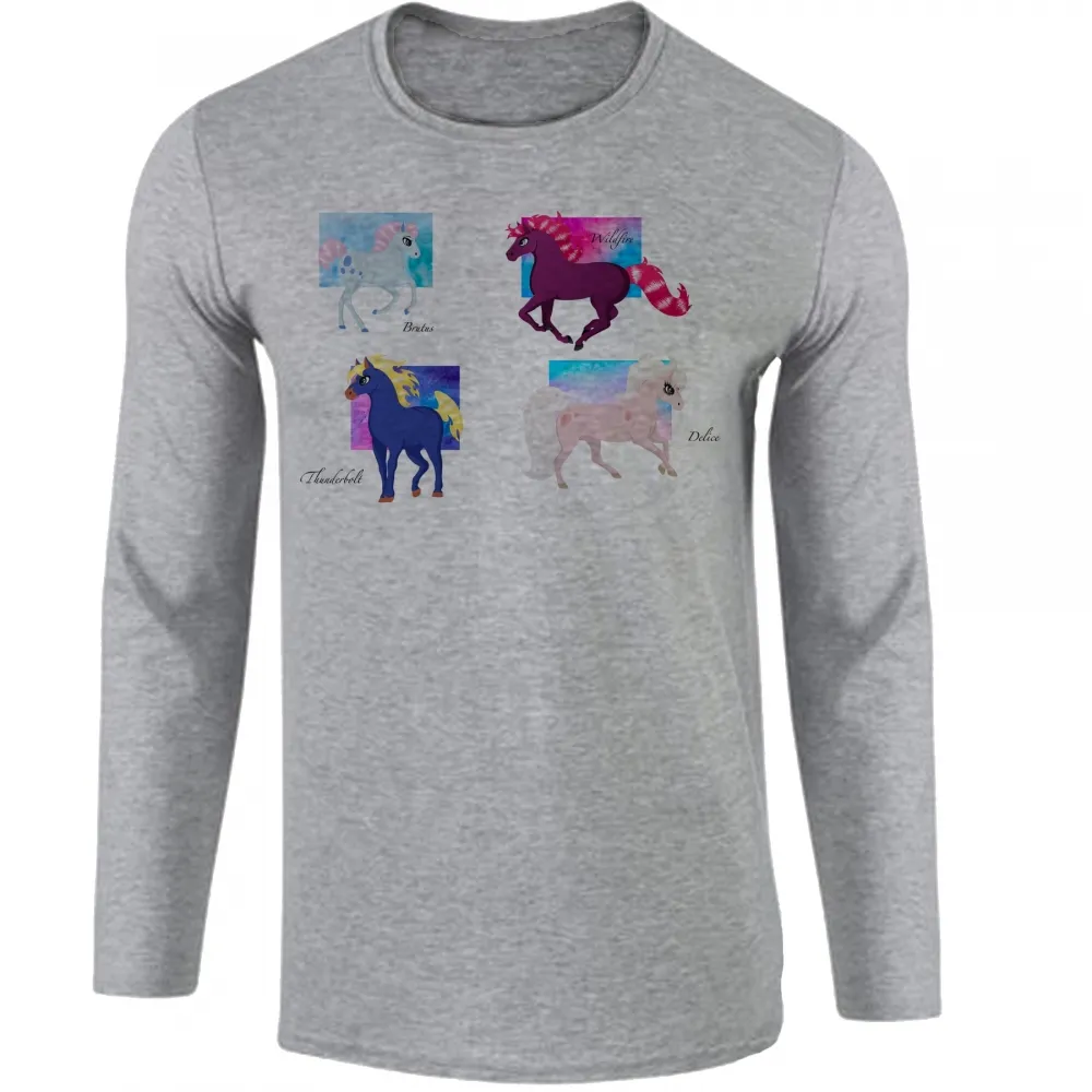 Camiseta manga longa Infantil ou Adulto cavalos cavalo de fogo princesa sarah