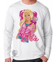 Camiseta manga longa Infantil ou Adulto Barbie coração boneca - Foto 2