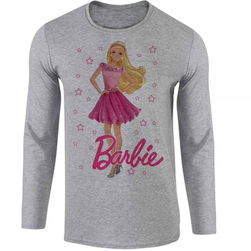 Camiseta manga longa Infantil ou Adulto Barbie rosa boneca